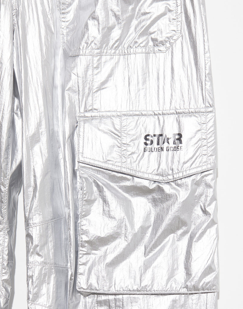 Silver Technical Fabric Cargo Pants