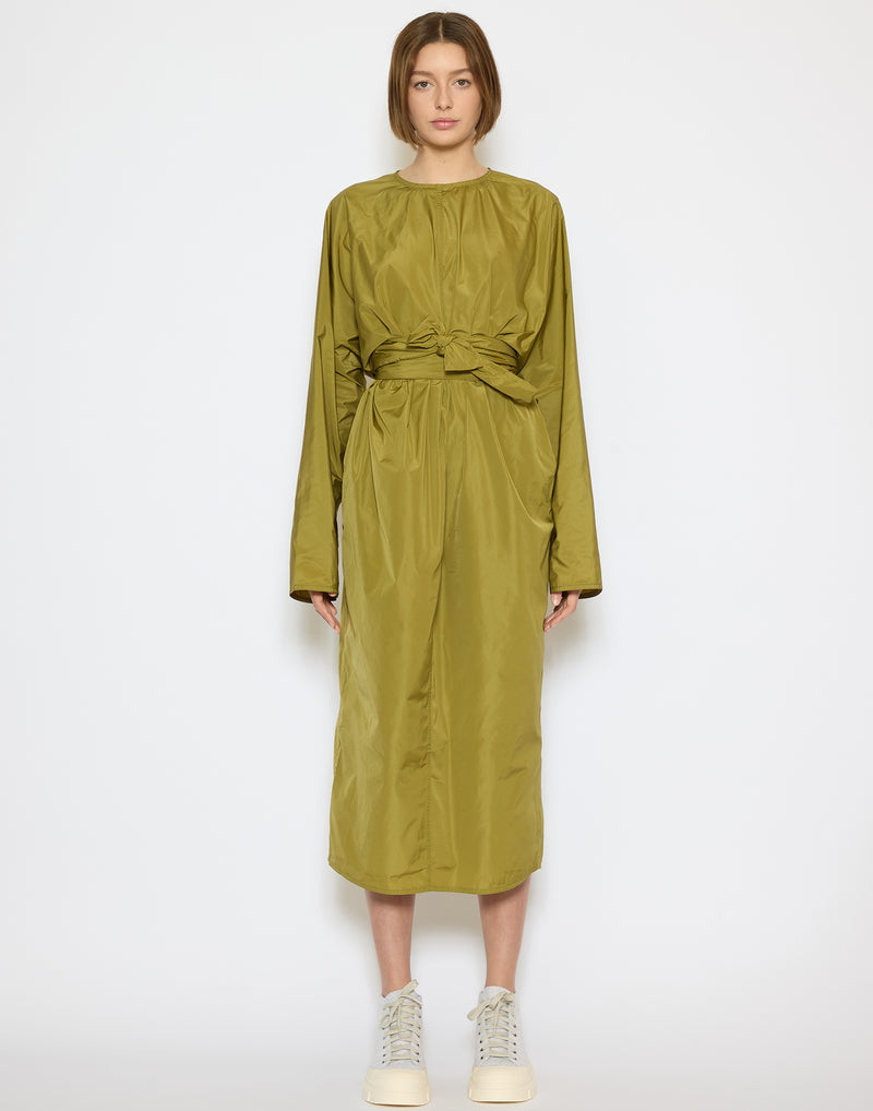 Olive Oil Taffeta Belted Dokos Dress