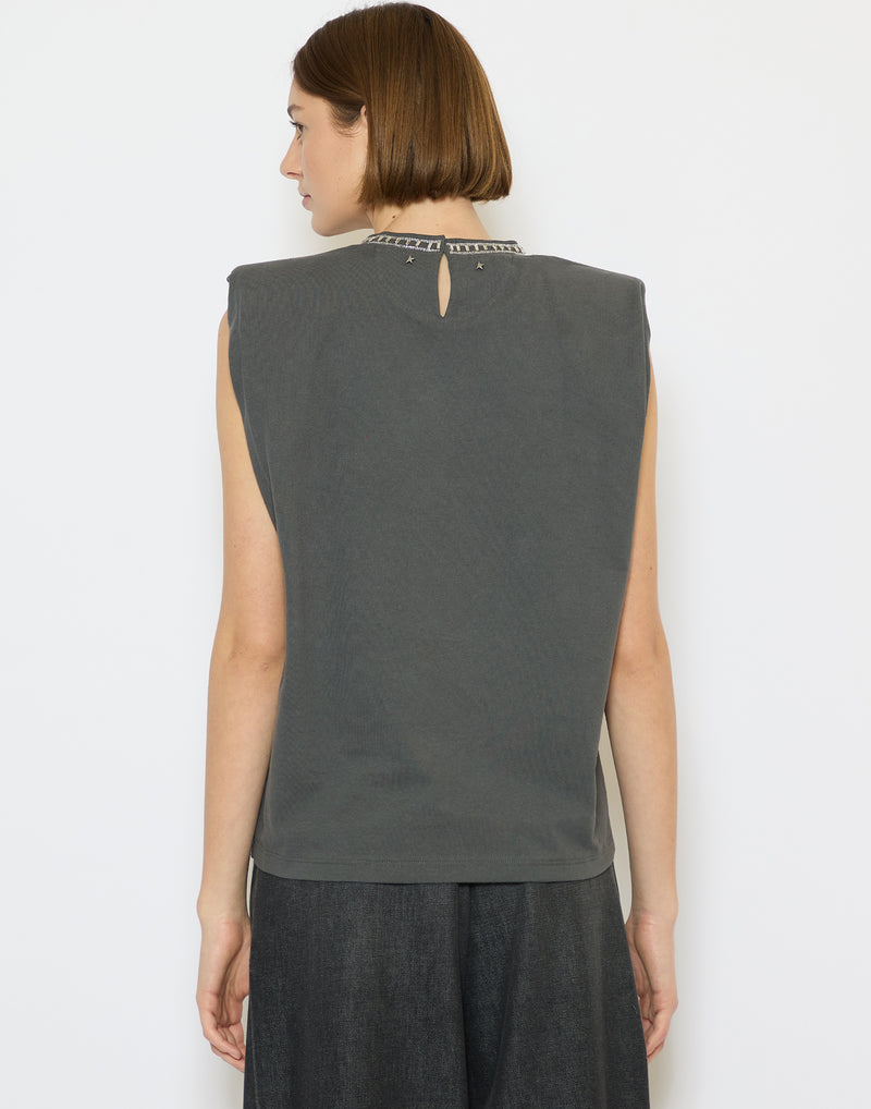 Anthracite Grey Sleeveless Cotton T-Shirt