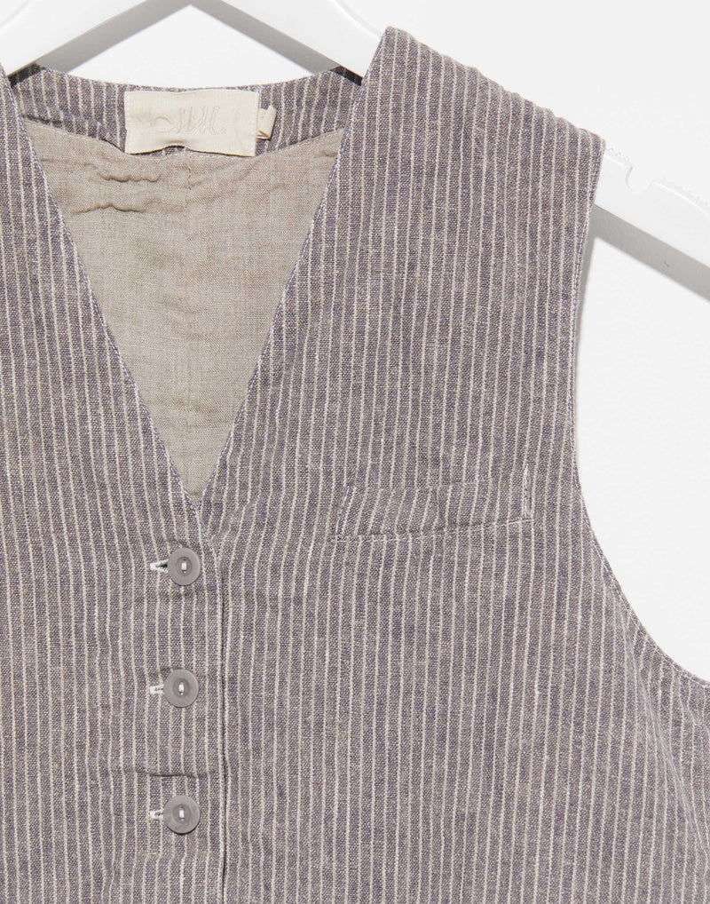 Grey Stripe Linen Blend Oscar Vest