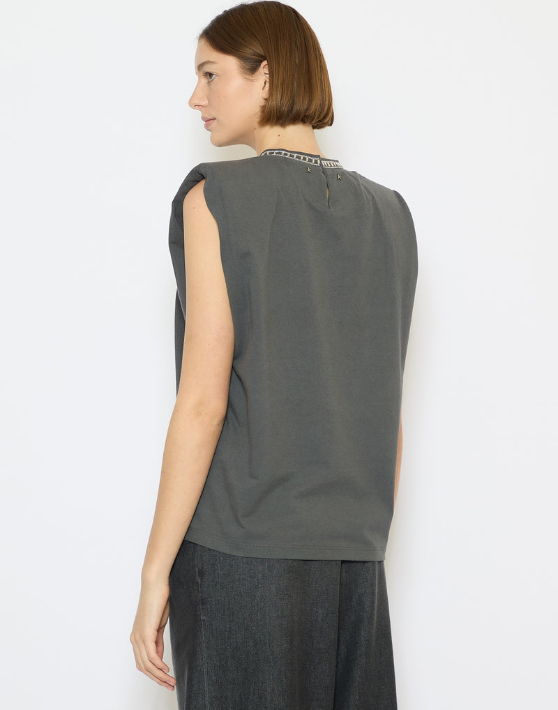 Anthracite Grey Sleeveless Cotton T-Shirt