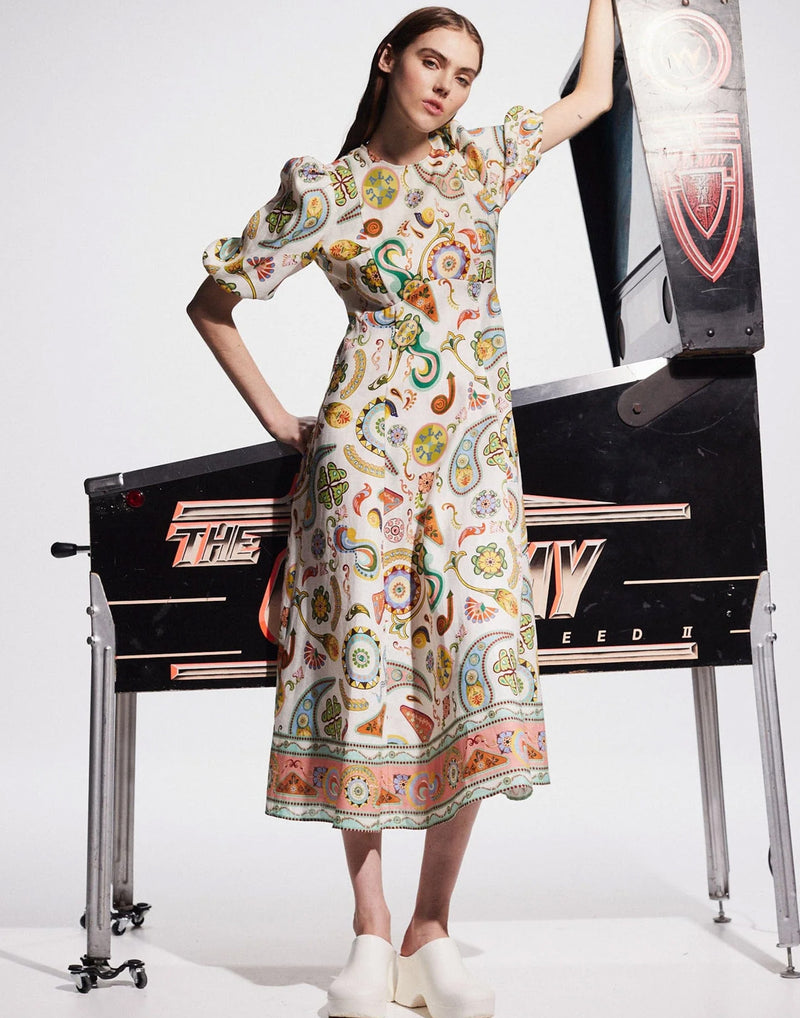 Printed Linen Arcade Midi Dress