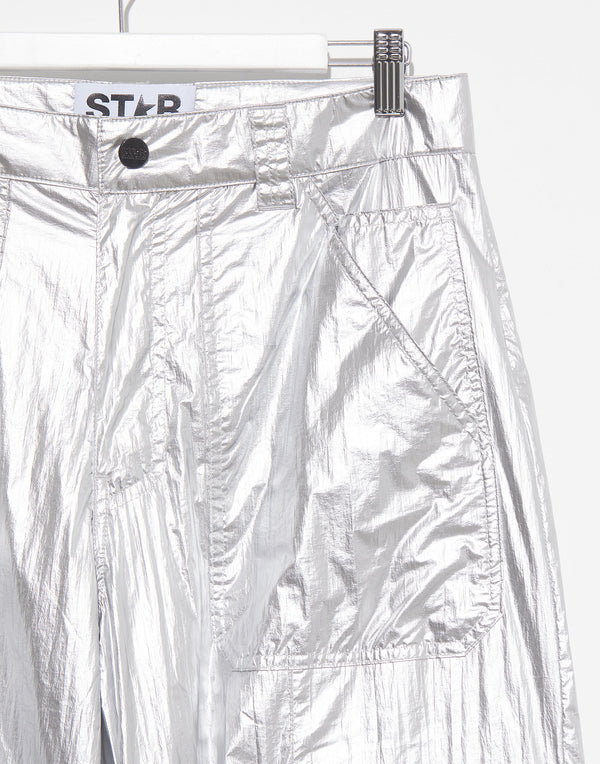 Silver Technical Fabric Cargo Pants