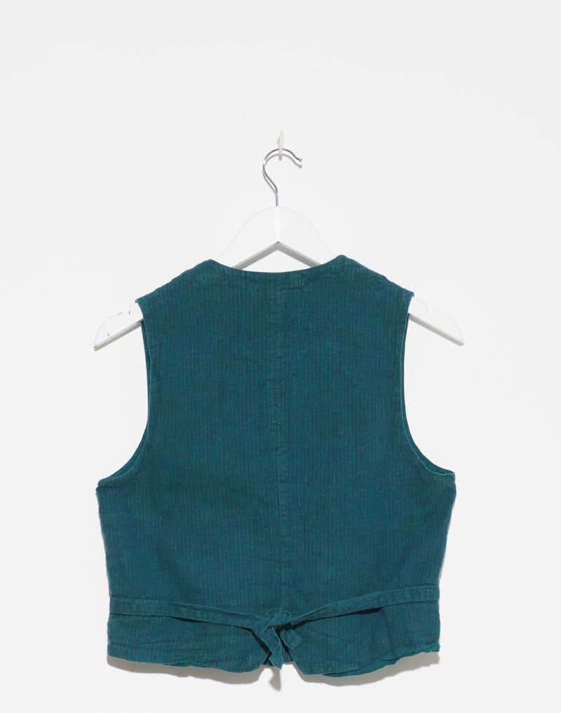 Jade Green Stripe Linen Blend Oscar Vest