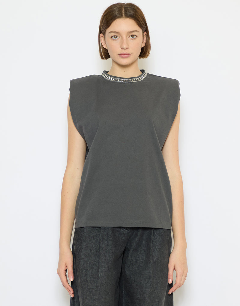 Anthracite Grey Sleeveless Cotton T-Shirt