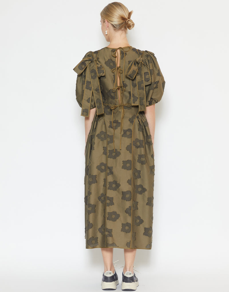 Olive Cotton Fil-Coupé Finnegan Dress