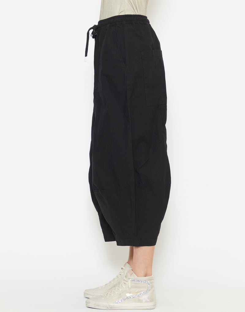 Black Cotton Cropped Pants