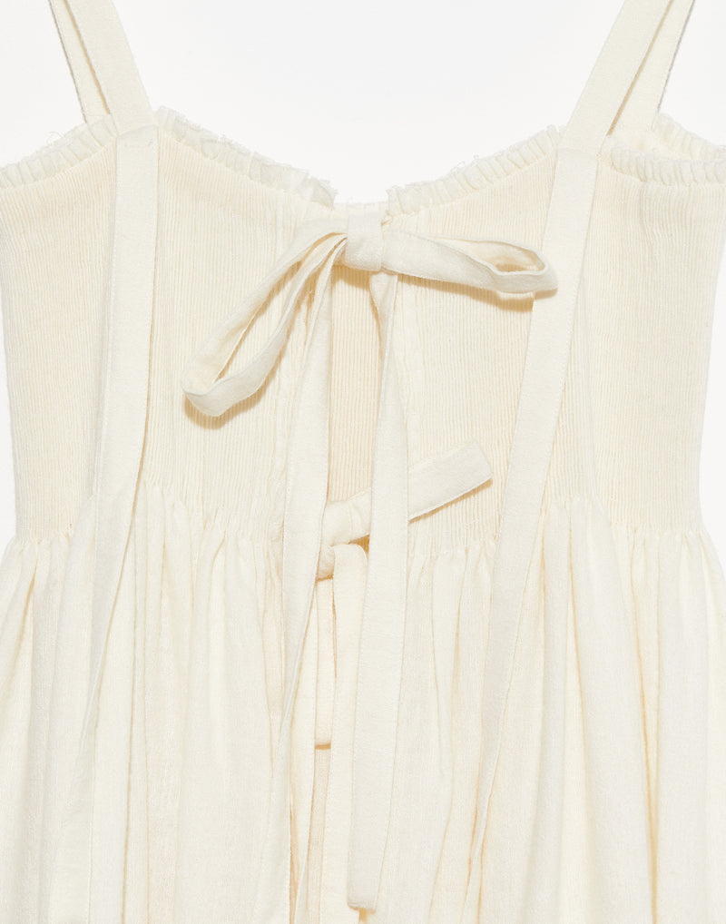 Off White Wool & Linen Gal Smock Dress