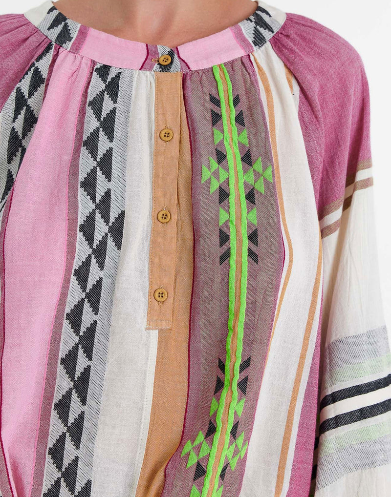 Pink & Green Cotton Blend Kassiani Blouse