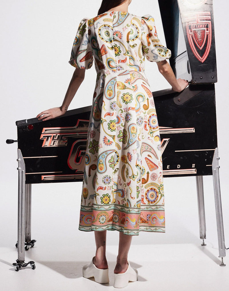 Printed Linen Arcade Midi Dress