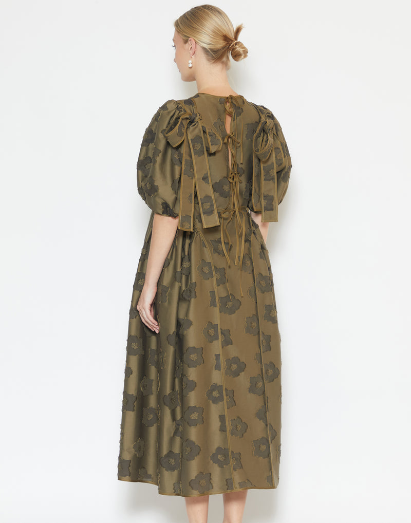 Olive Cotton Fil-Coupé Finnegan Dress