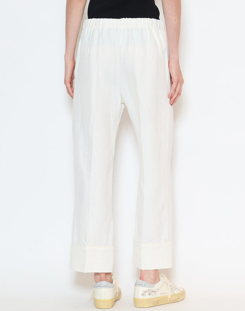 Off White Viscose & Linen Panesh Pants