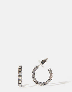 Silver Fine Box Chain Hoop Stud Earrings