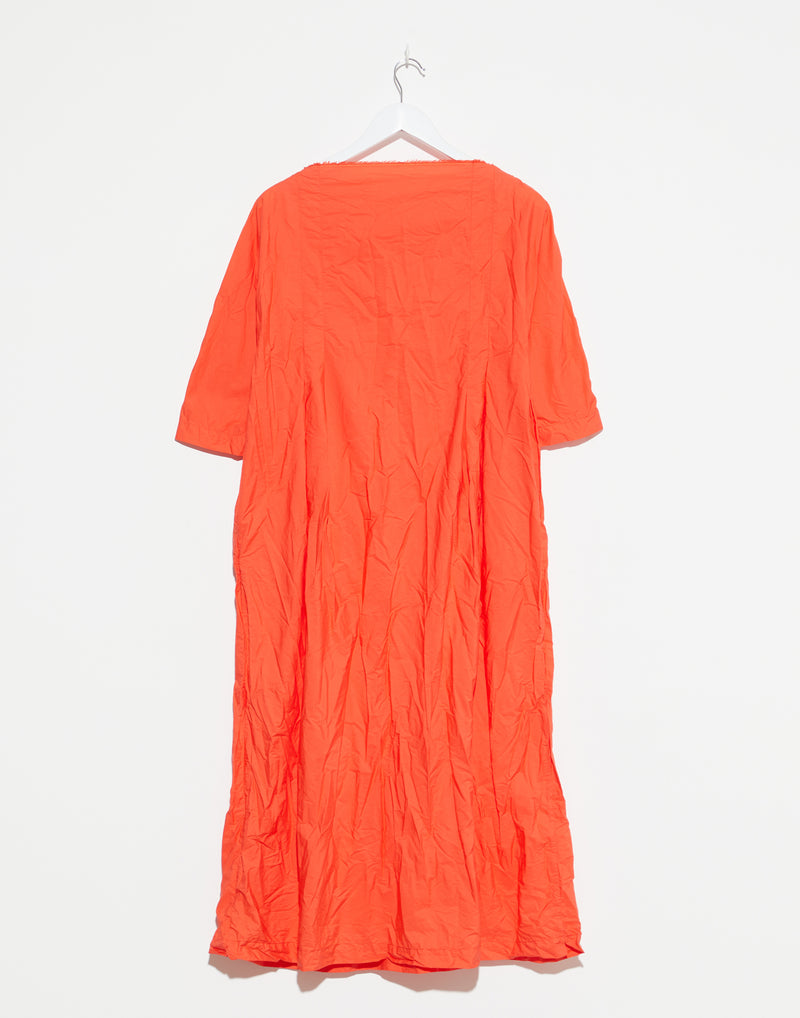 Glow Red Cotton Cardo Manica Dritto Dress