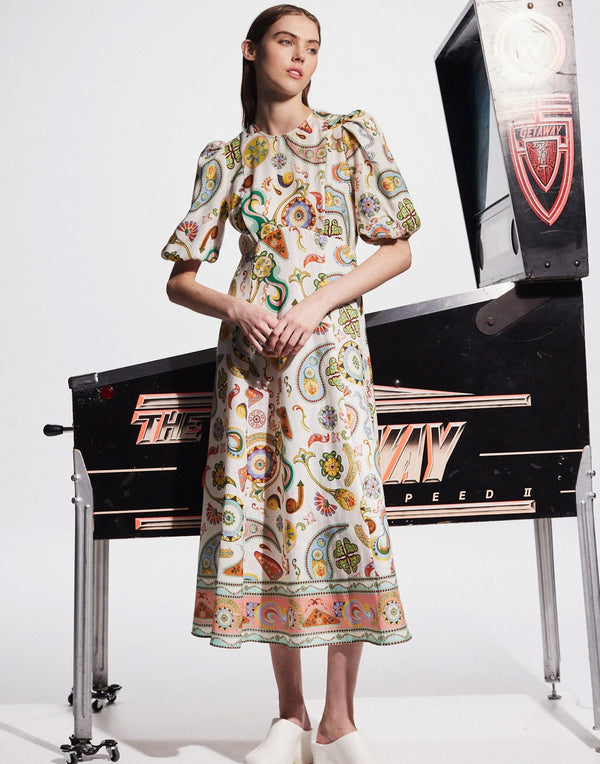 Printed Linen Arcade Midi Dress