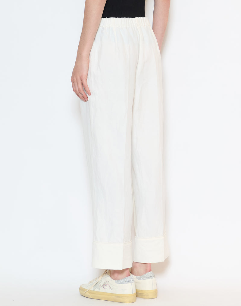 Off White Viscose & Linen Panesh Pants