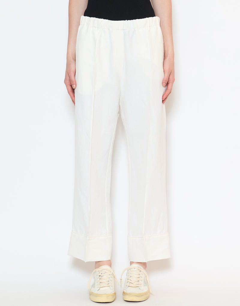 Off White Viscose & Linen Panesh Pants