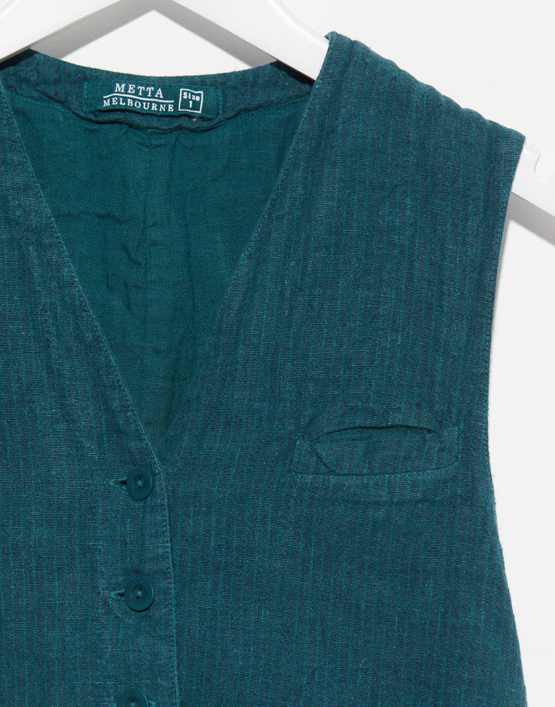 Jade Green Stripe Linen Blend Oscar Vest