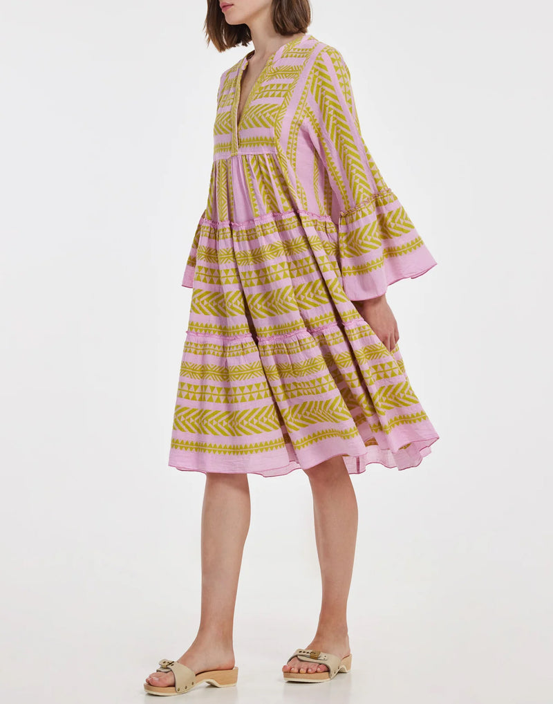 Lime & Pink Cotton Blend Ella Midi Dress