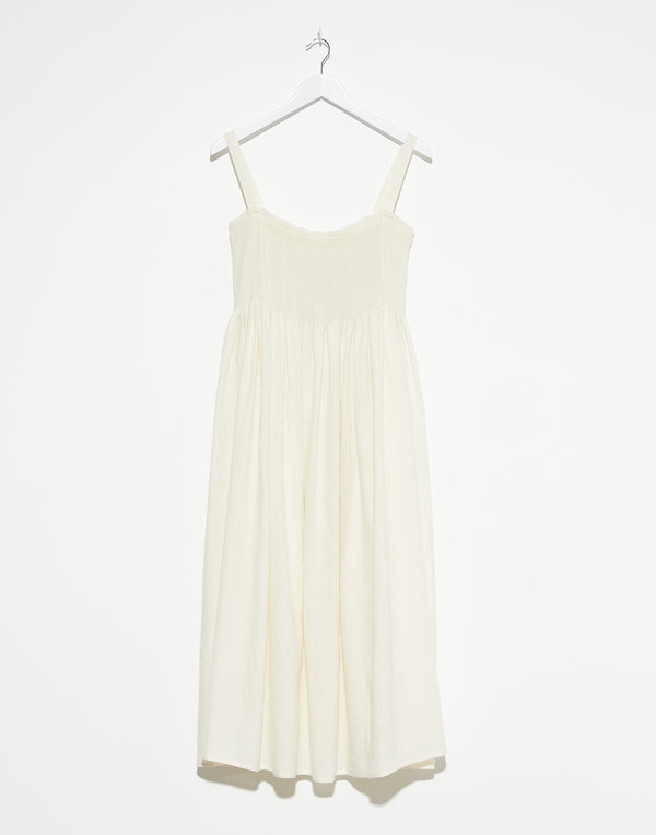 Off White Wool & Linen Gal Smock Dress