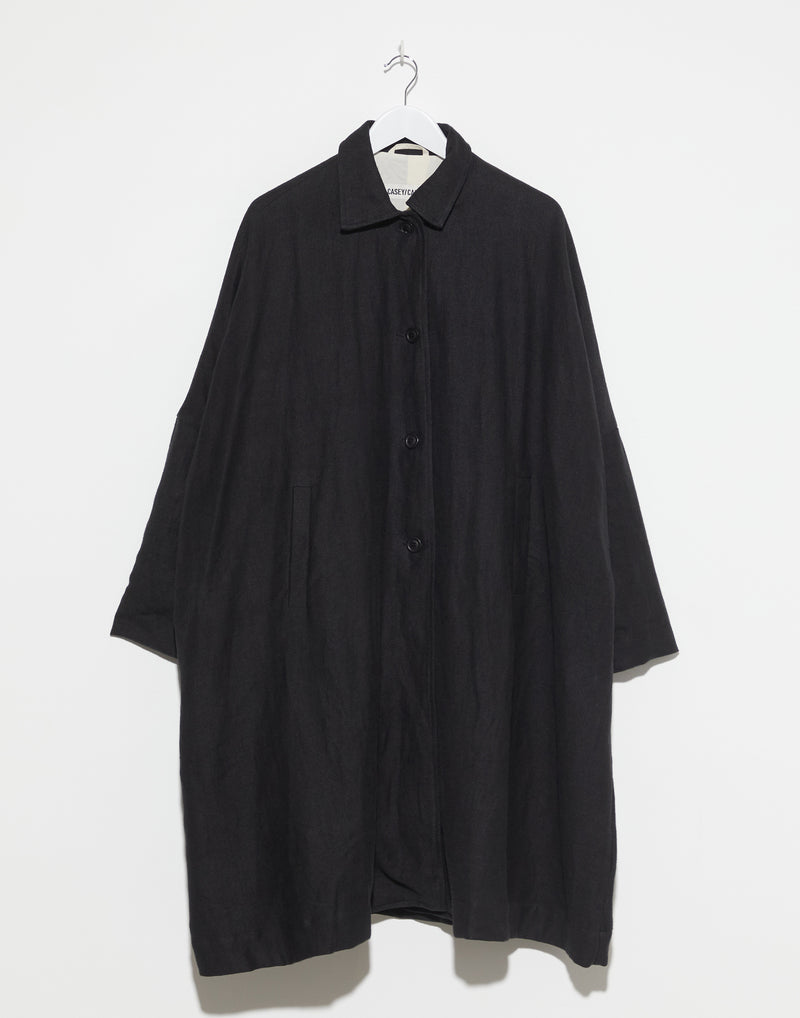 Black Linen & Wool Atomless Coat