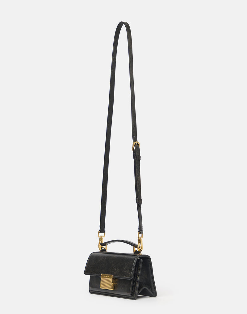 Black Distressed Leather Small Venezia Bag