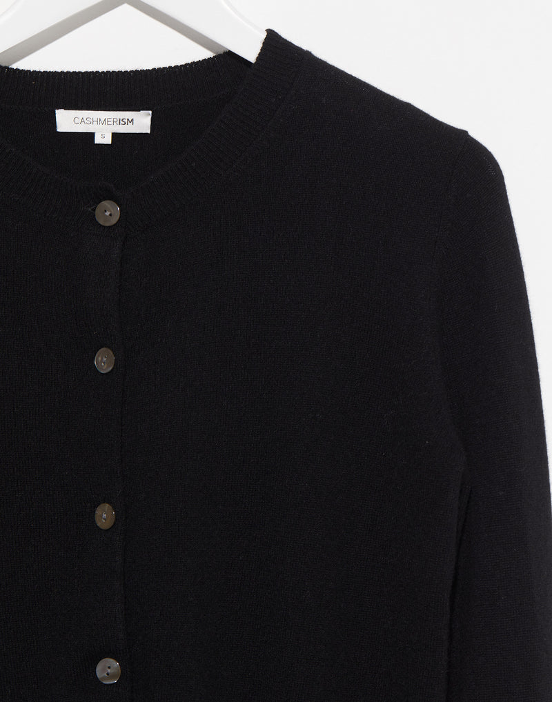 Black Cashmere Crew Neck Cardigan