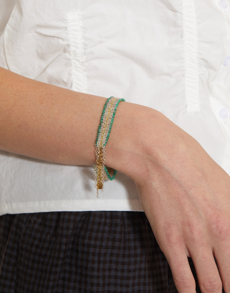 Green Emerald & Silver Silk Bracelet