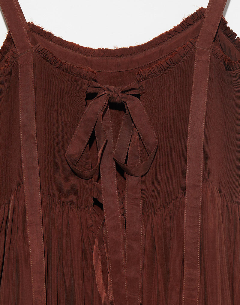 Brown Washed Cupro Gal Smock Dress