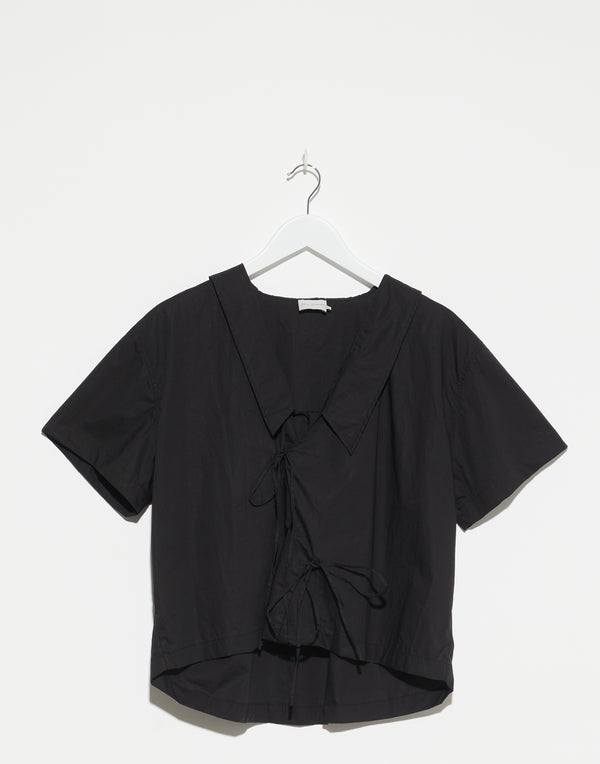 Black Cotton Poplin Panel Shirt