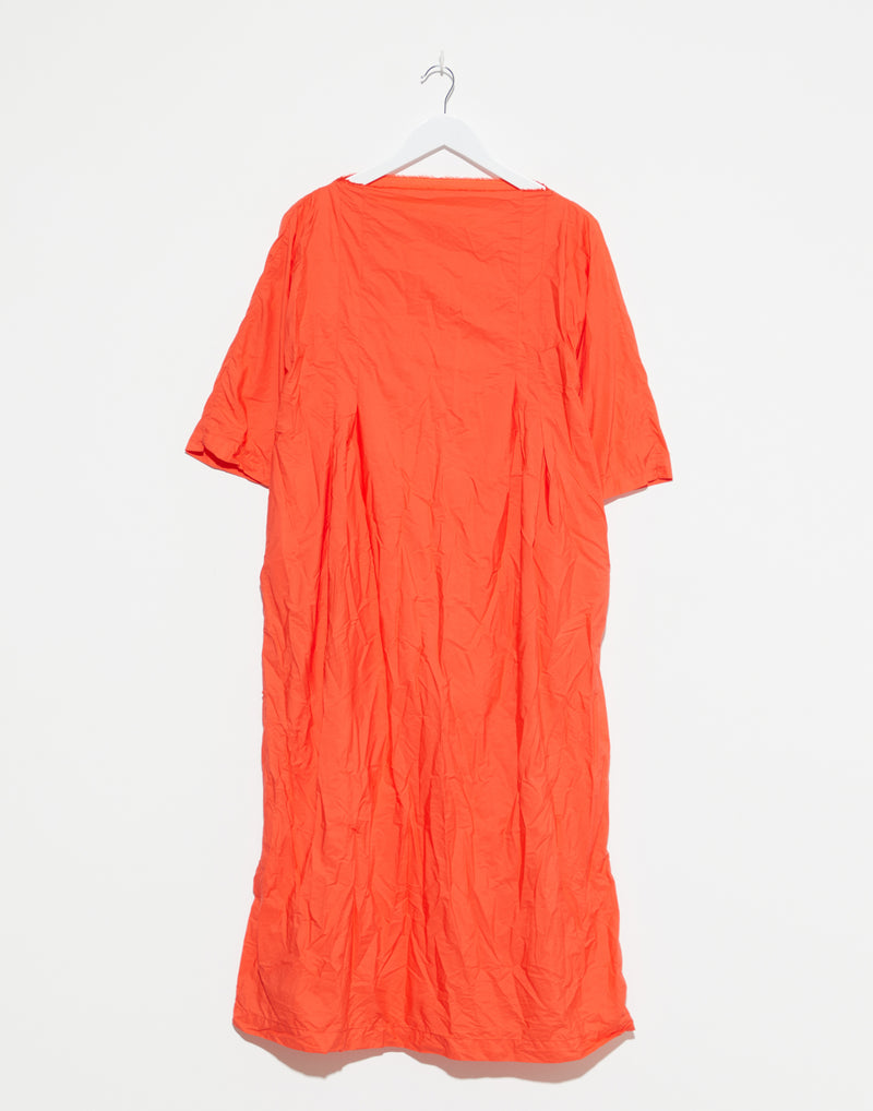 Glow Red Cotton Cardo Manica Dritto Dress