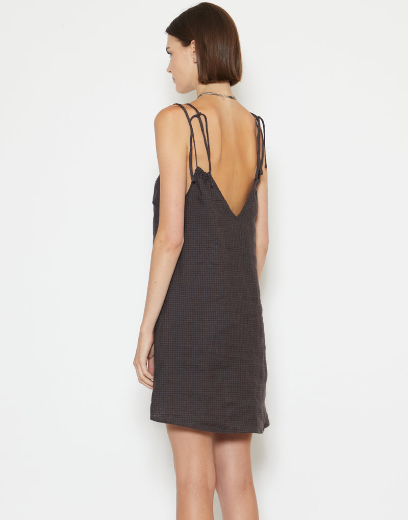 Slate Check Linen Looped Dress