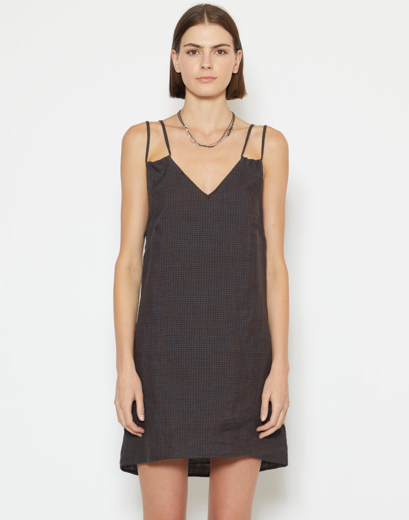 Slate Check Linen Looped Dress