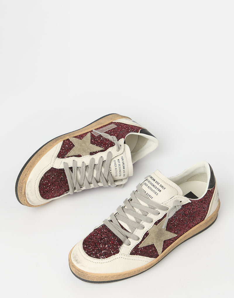 Burgundy & White Glitter Ball Star Sneakers