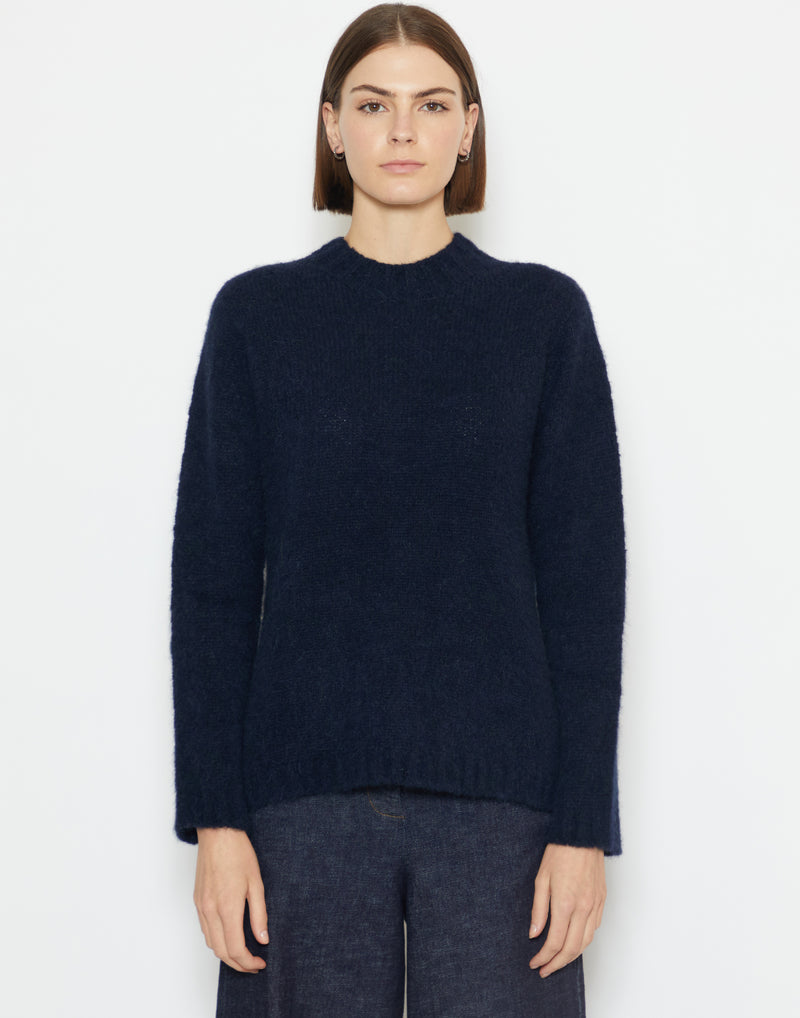 Navy Brushed Alpaca Blend Pullover