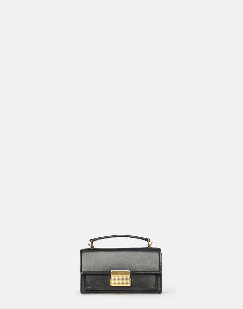 Black Distressed Leather Small Venezia Bag