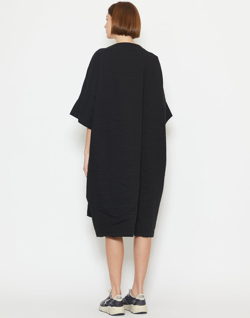 Black Linen & Cotton Relaxed Dress