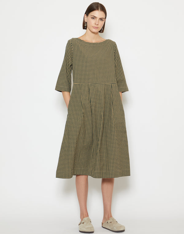 Olive Green Cotton Seersucker Franca Dress