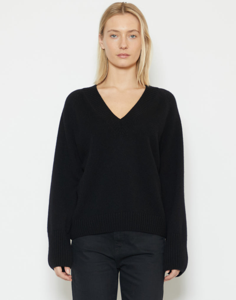 Black Cashmere Jara V Neck Pullover