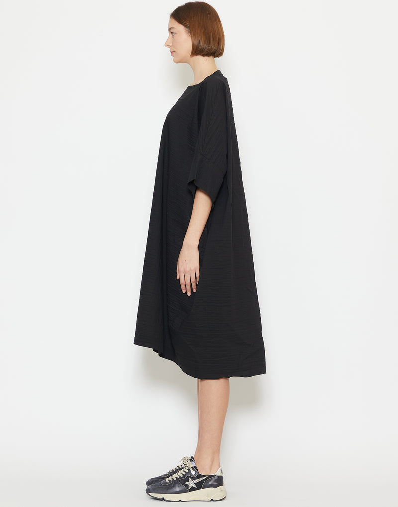 Black Linen & Cotton Relaxed Dress