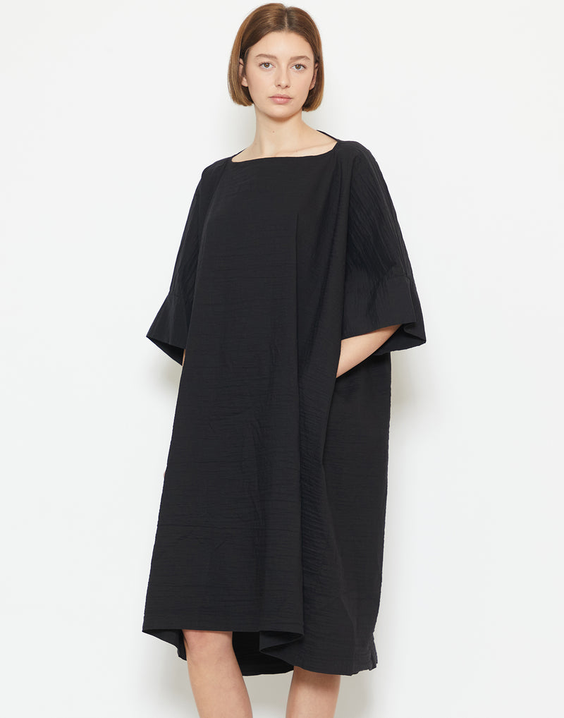 Black Linen & Cotton Relaxed Dress