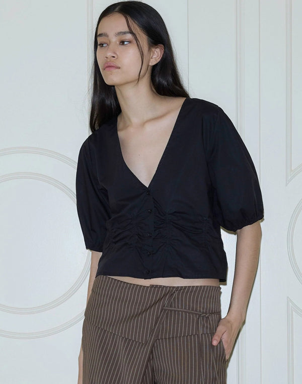 Black Cotton Poplin Draw Top