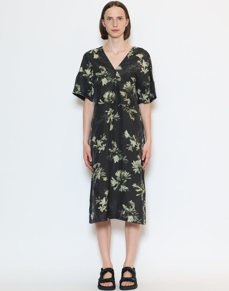 Black Anigo Floral V-Neck Dara Dress