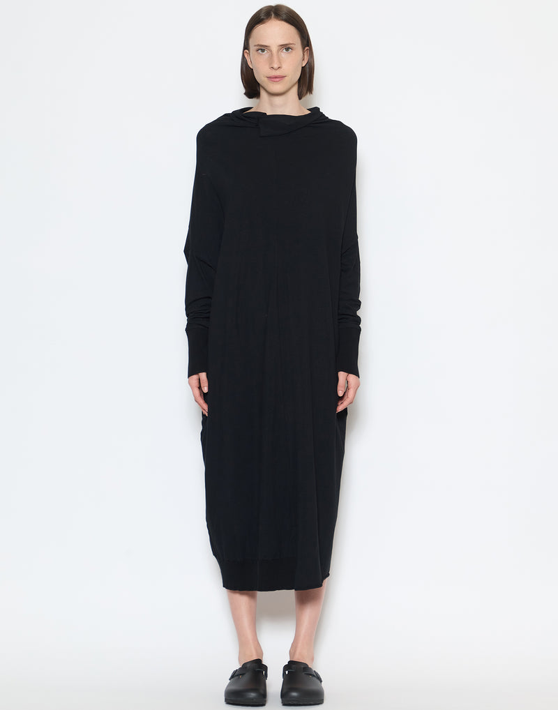 Black Cotton Draped Sweater Dress