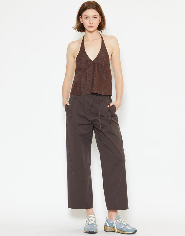 Dark Brown Cotton Flag Tie Pants