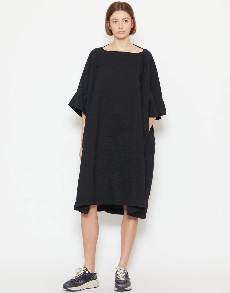 Black Linen & Cotton Relaxed Dress