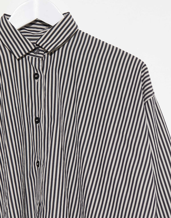 Black Stripe Cotton Short Overshirt