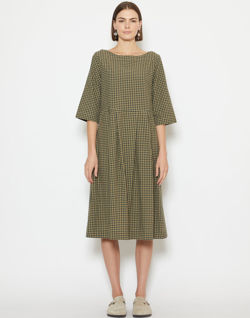 Olive Green Cotton Seersucker Franca Dress