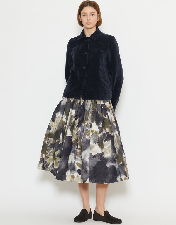 Khaki Blotch Print Cotton Double Rideaux Skirt