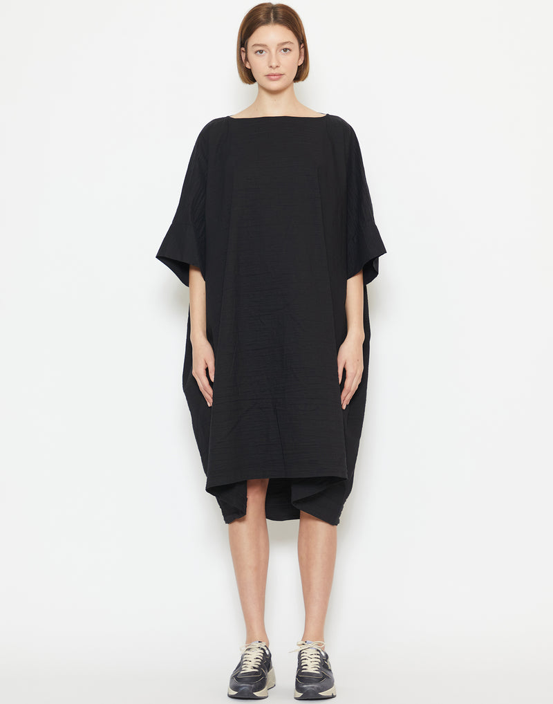 Black Linen & Cotton Relaxed Dress